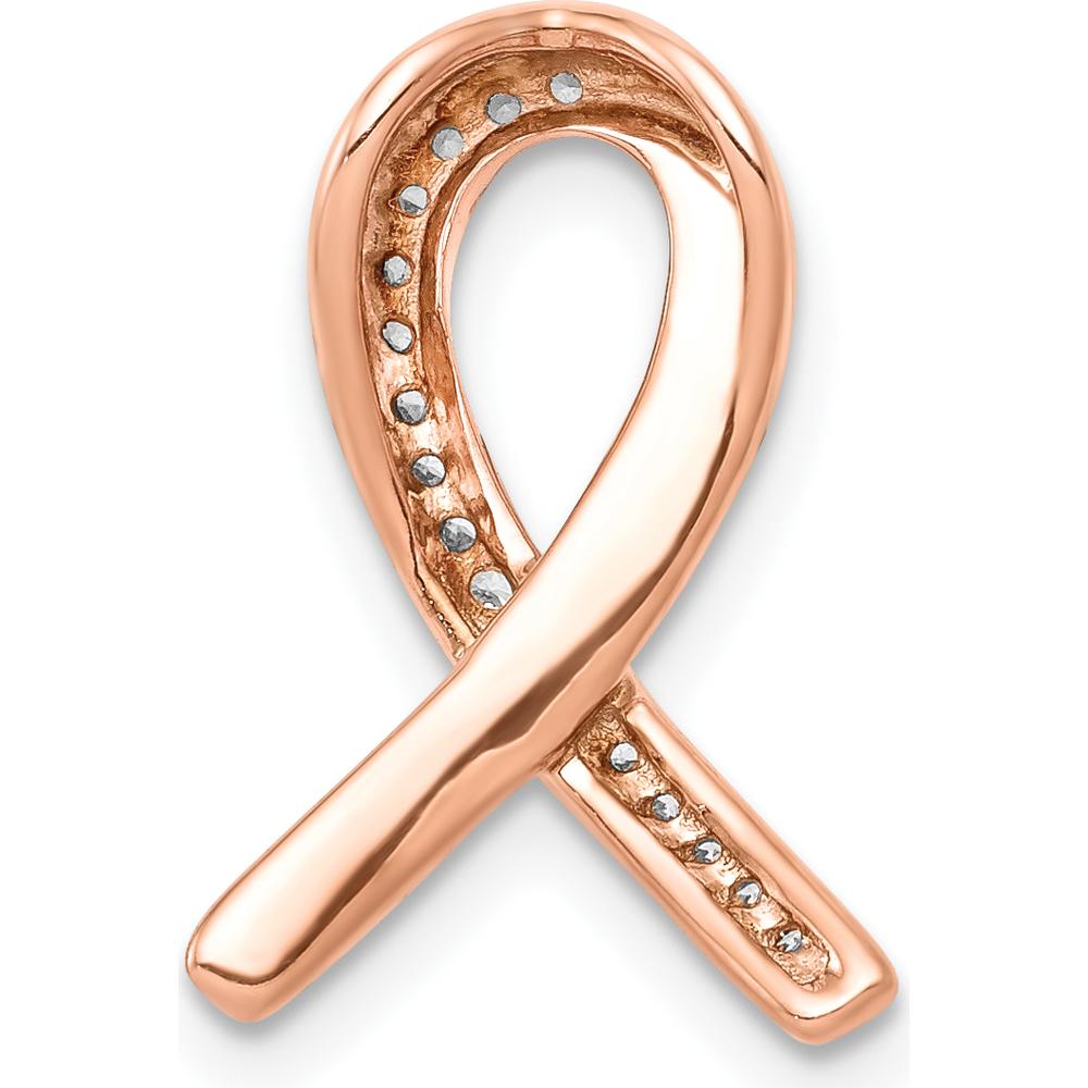 14K Rose Gold Diamond Awareness Ribbon Slide Pendant - 0.085 Carat Total Diamond Weight by Monteluci Fine Jewelry