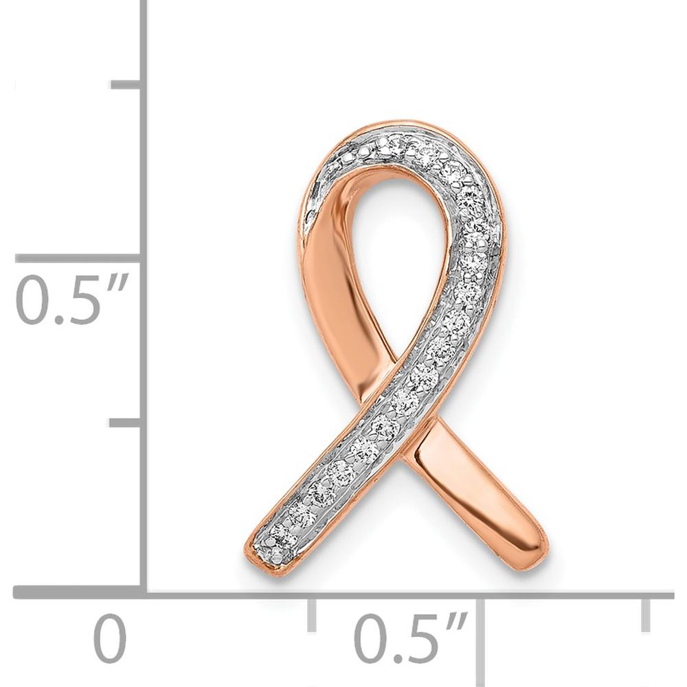 14K Rose Gold Diamond Awareness Ribbon Slide Pendant - 0.085 Carat Total Diamond Weight by Monteluci Fine Jewelry