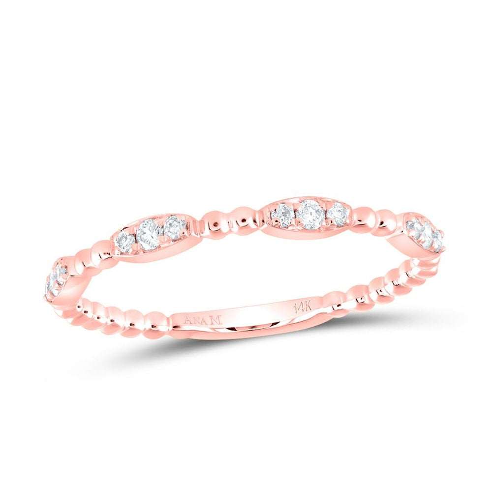 14K Rose Gold Diamond Band Ring - 1/8 Carat Total Diamond Weight