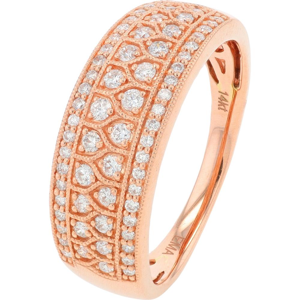 14K Rose Gold Diamond Band with Milgrain Detail - 0.60 Carat Total Diamond Weight