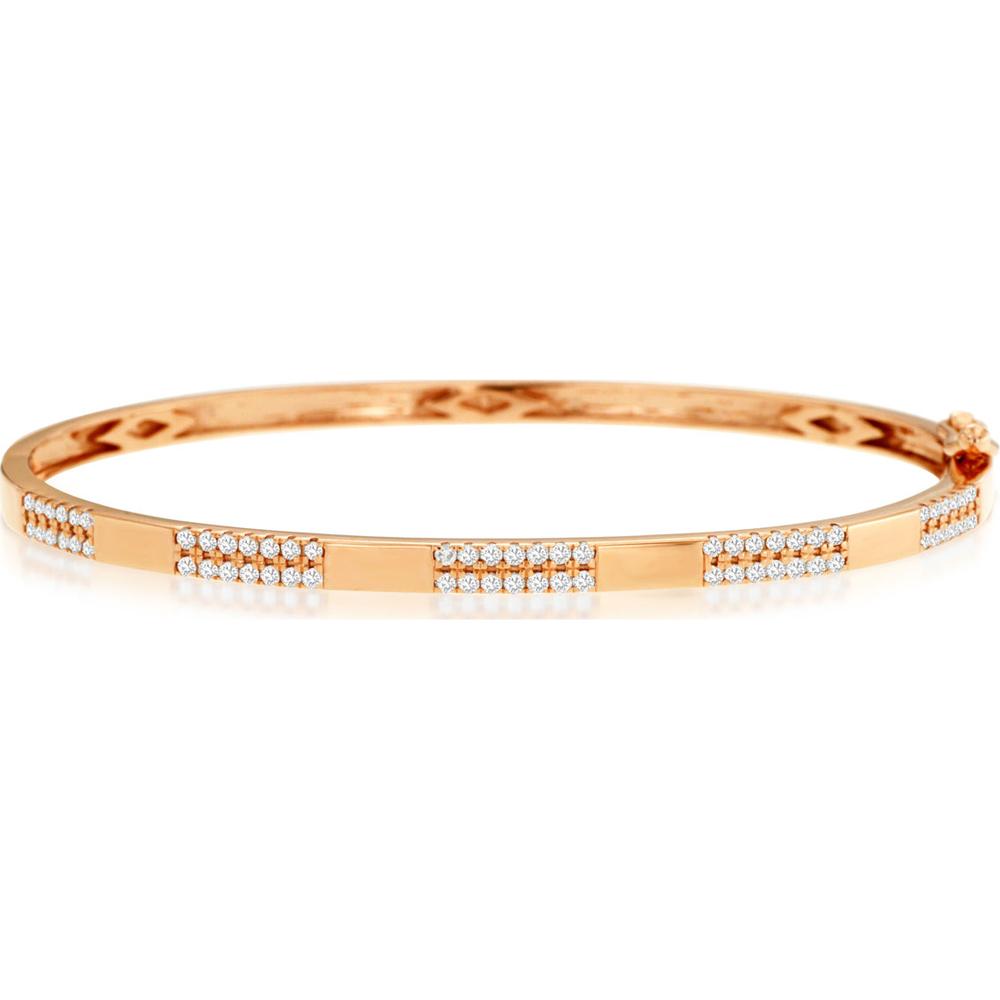 14K Rose Gold Diamond Bangle Bracelet with Round Diamond Stations - 0.55 Carat Total Diamond Weight - Royal Jewelry