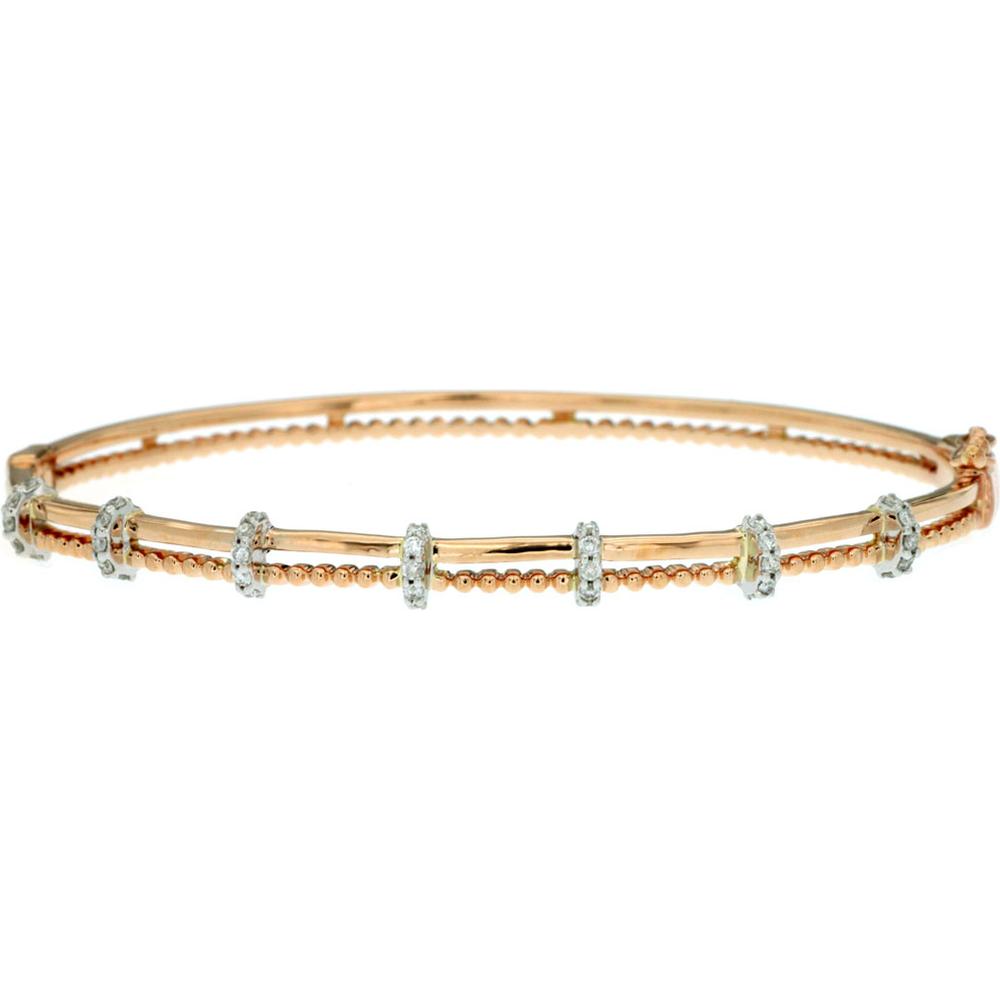 14K Rose Gold Diamond Bangle with Beaded Detail - 0.28 Carats Total Diamond Weight