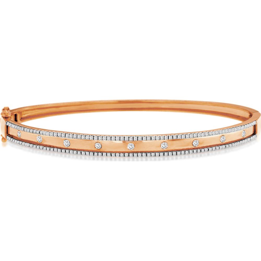 14K Rose Gold Diamond Bangle with Milgrain Detail - 0.55 Carats Total Diamond Weight