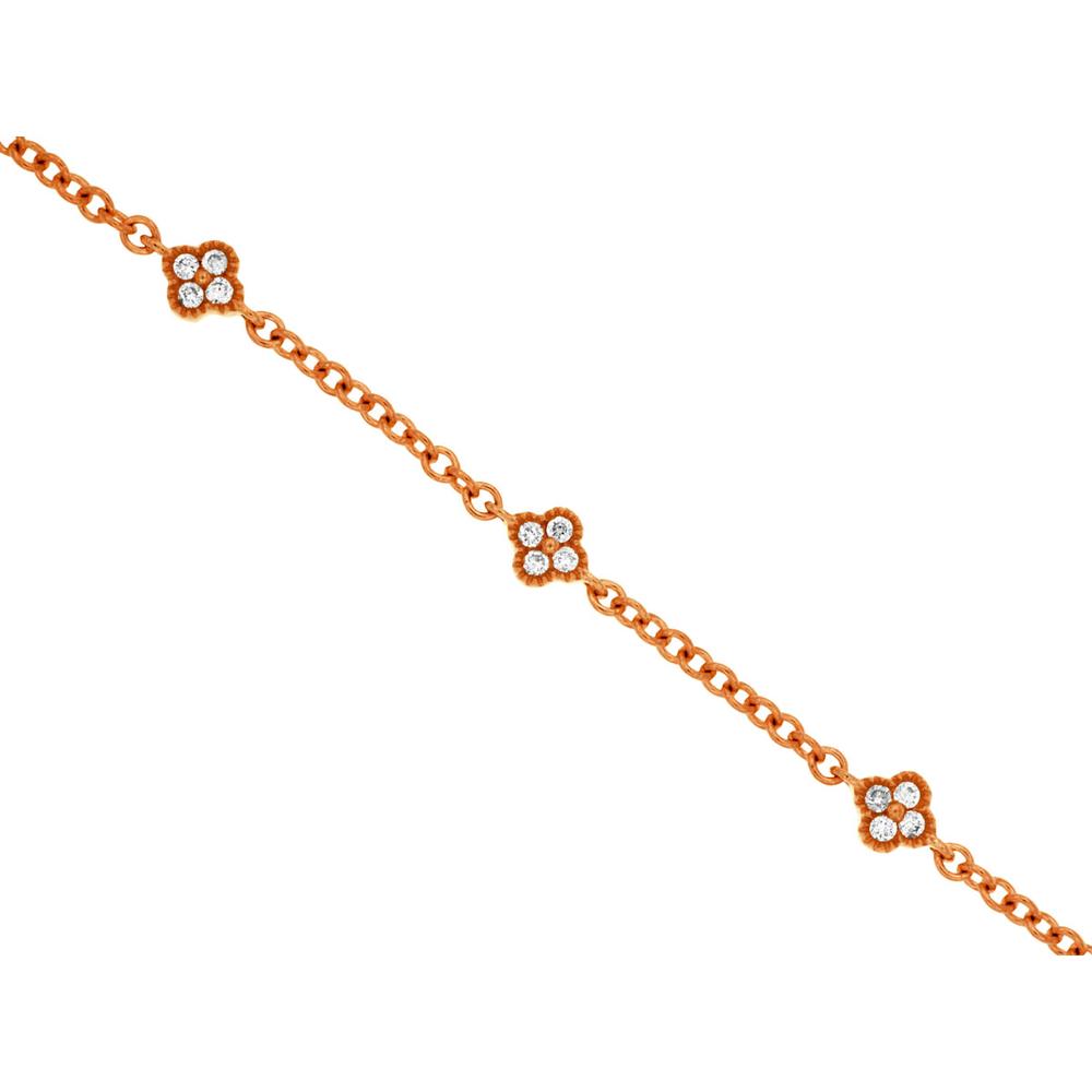 14K Rose Gold Diamond Bracelet with Flower-Shaped Diamond Clusters - 0.12 Carats Total Diamond Weight