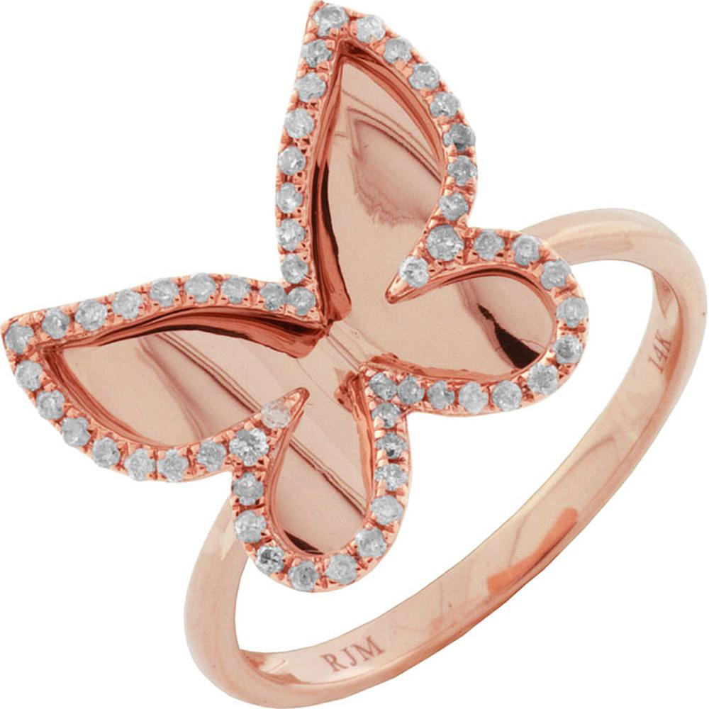14K Rose Gold Diamond Butterfly Ring with 0.25 Carat Round Diamonds