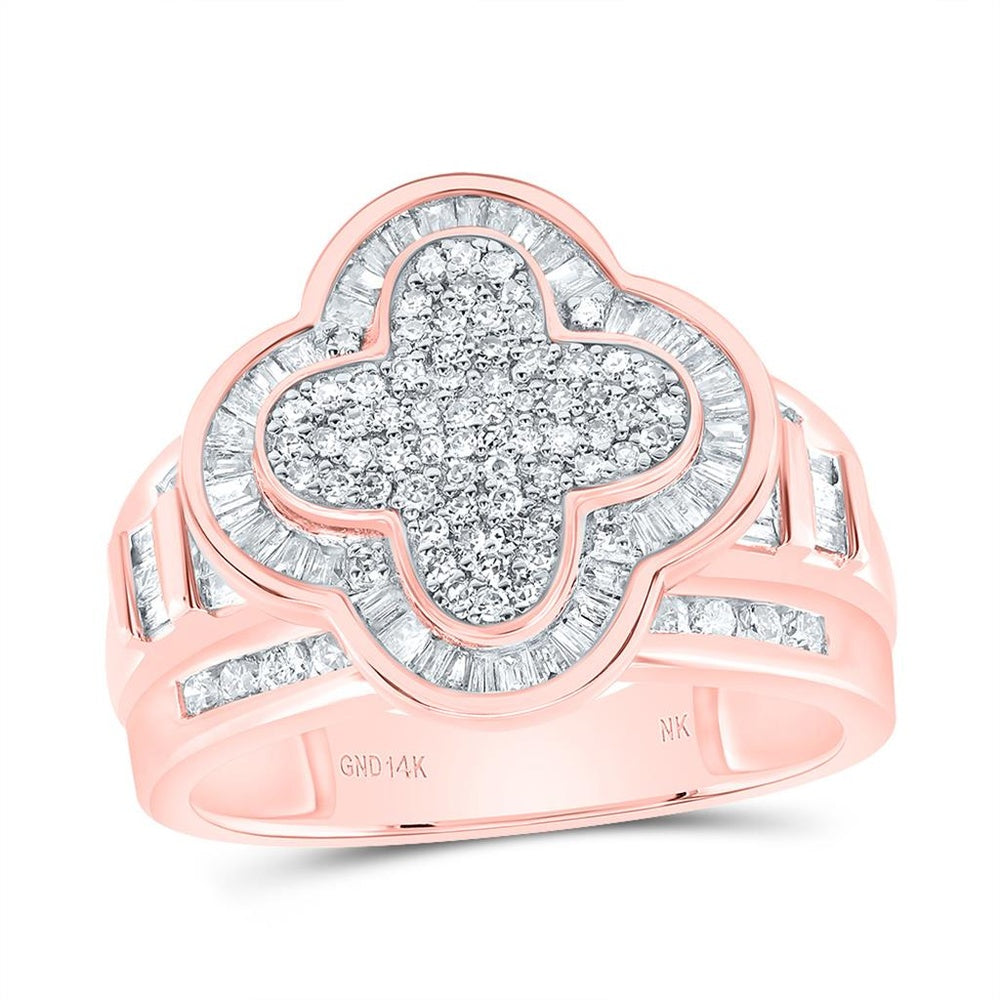14K Rose Gold Diamond Clover Ring - 1 Carat Total Diamond Weight