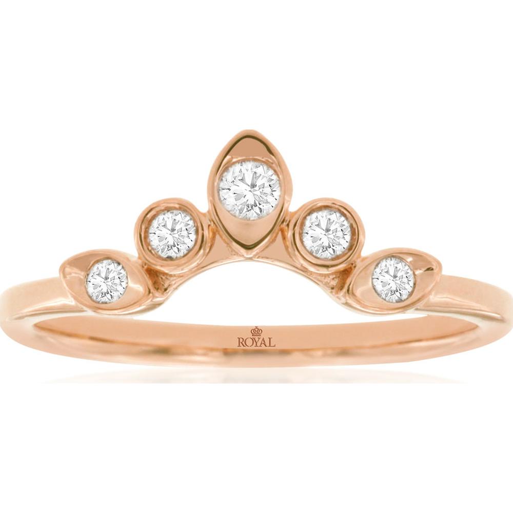 14K Rose Gold Diamond Contour Ring with Bezel Set Round Diamonds - 0.15 Carat Center Stone - Royal Jewelry