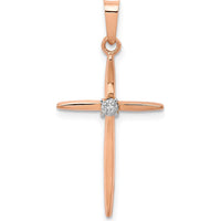 14K Rose Gold Diamond Cross Pendant - 0.010 Carat Total Diamond Weight by Oro Pregiato