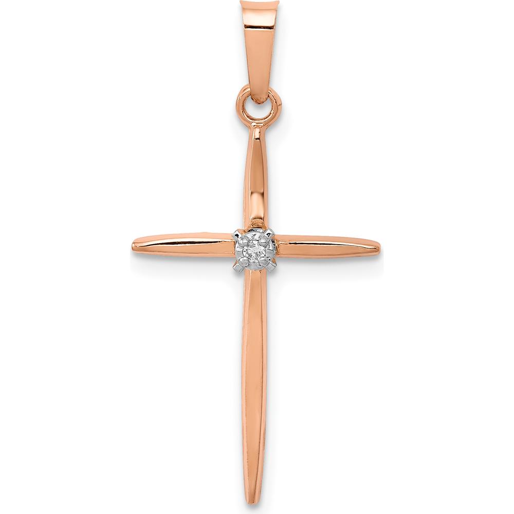 14K Rose Gold Diamond Cross Pendant - 0.010 Carat Total Diamond Weight by Oro Pregiato