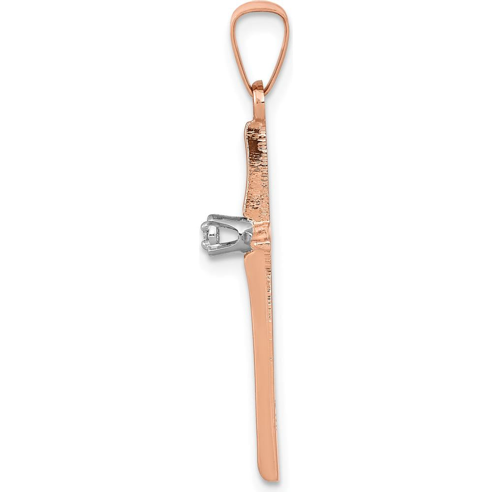 14K Rose Gold Diamond Cross Pendant - 0.010 Carat Total Diamond Weight by Oro Pregiato