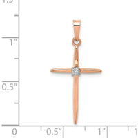 14K Rose Gold Diamond Cross Pendant - 0.010 Carat Total Diamond Weight by Oro Pregiato