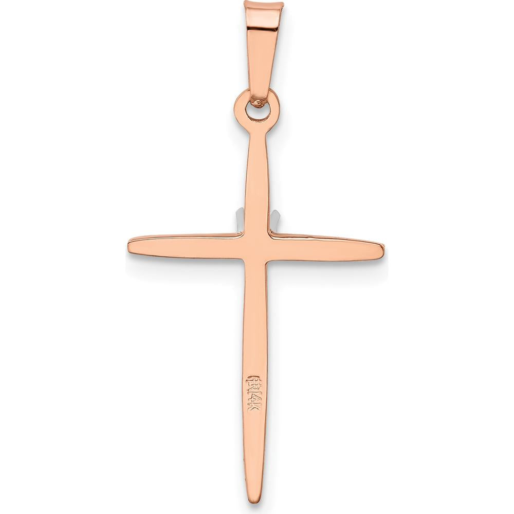 14K Rose Gold Diamond Cross Pendant - 0.010 Carat Total Diamond Weight by Oro Pregiato