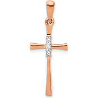 14K Rose Gold Diamond Cross Pendant with 3 Round Diamonds - 0.06 Carat Total Diamond Weight by Monteluci Fine Jewelry