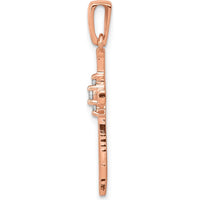 14K Rose Gold Diamond Cross Pendant with 3 Round Diamonds - 0.06 Carat Total Diamond Weight by Monteluci Fine Jewelry