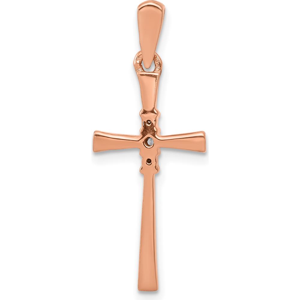 14K Rose Gold Diamond Cross Pendant with 3 Round Diamonds - 0.06 Carat Total Diamond Weight by Monteluci Fine Jewelry