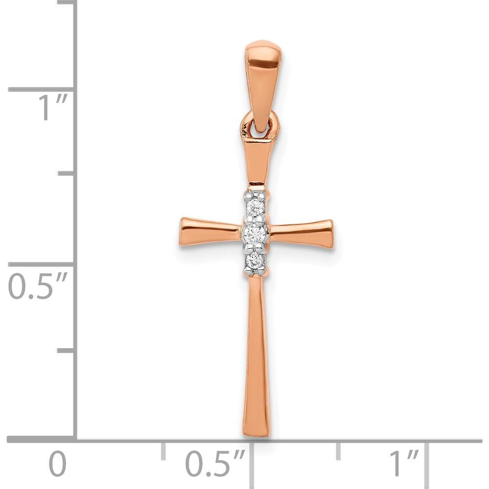 14K Rose Gold Diamond Cross Pendant with 3 Round Diamonds - 0.06 Carat Total Diamond Weight by Monteluci Fine Jewelry
