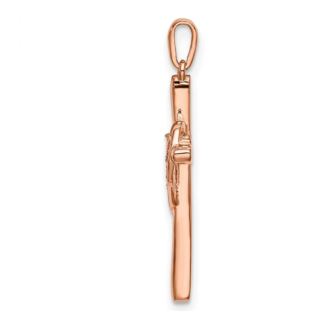 14K Rose Gold Diamond Cross with Heart Pendant - 0.018 Carat Total Diamond Weight by Oro Pregiato