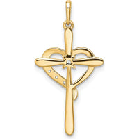 14K Rose Gold Diamond Cross with Heart Pendant - 0.018 Carat Total Diamond Weight by Oro Pregiato