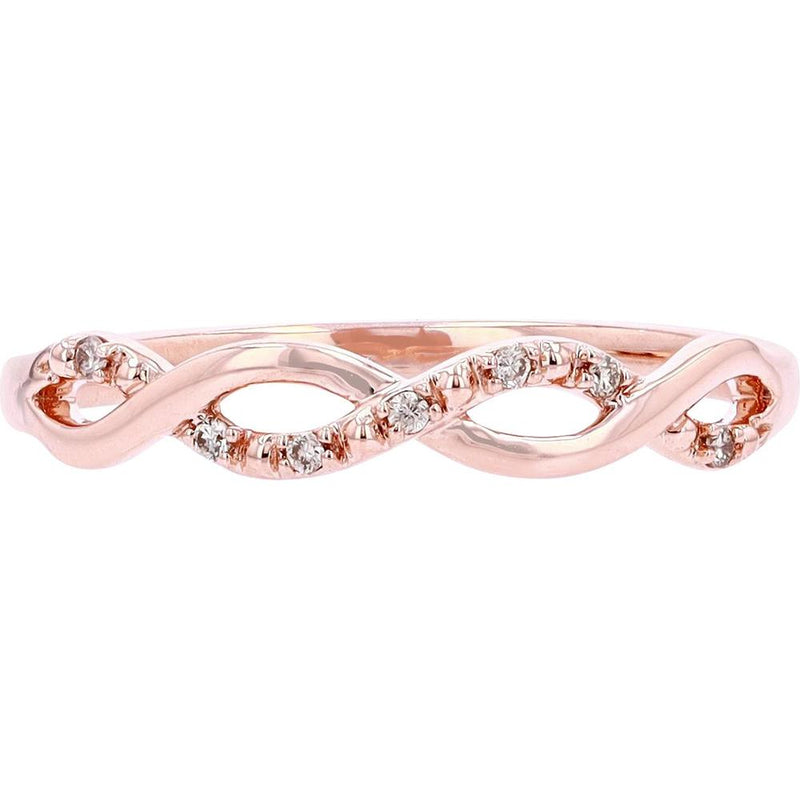 14K Rose Gold Diamond Crossover Band with Delicate Round Diamonds - 0.033 Carats Total Diamond Weight