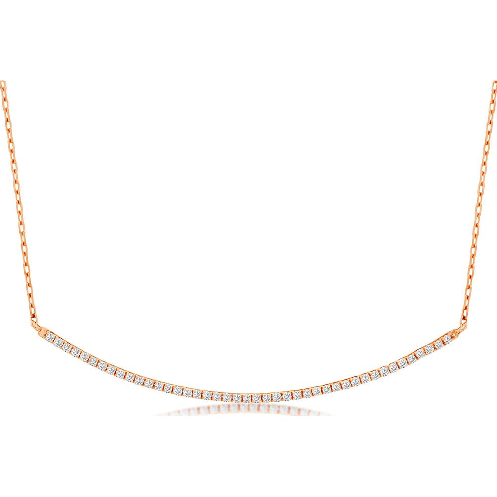 14K Rose Gold Diamond Curve Necklace - 0.25 Carats Total Diamond Weight