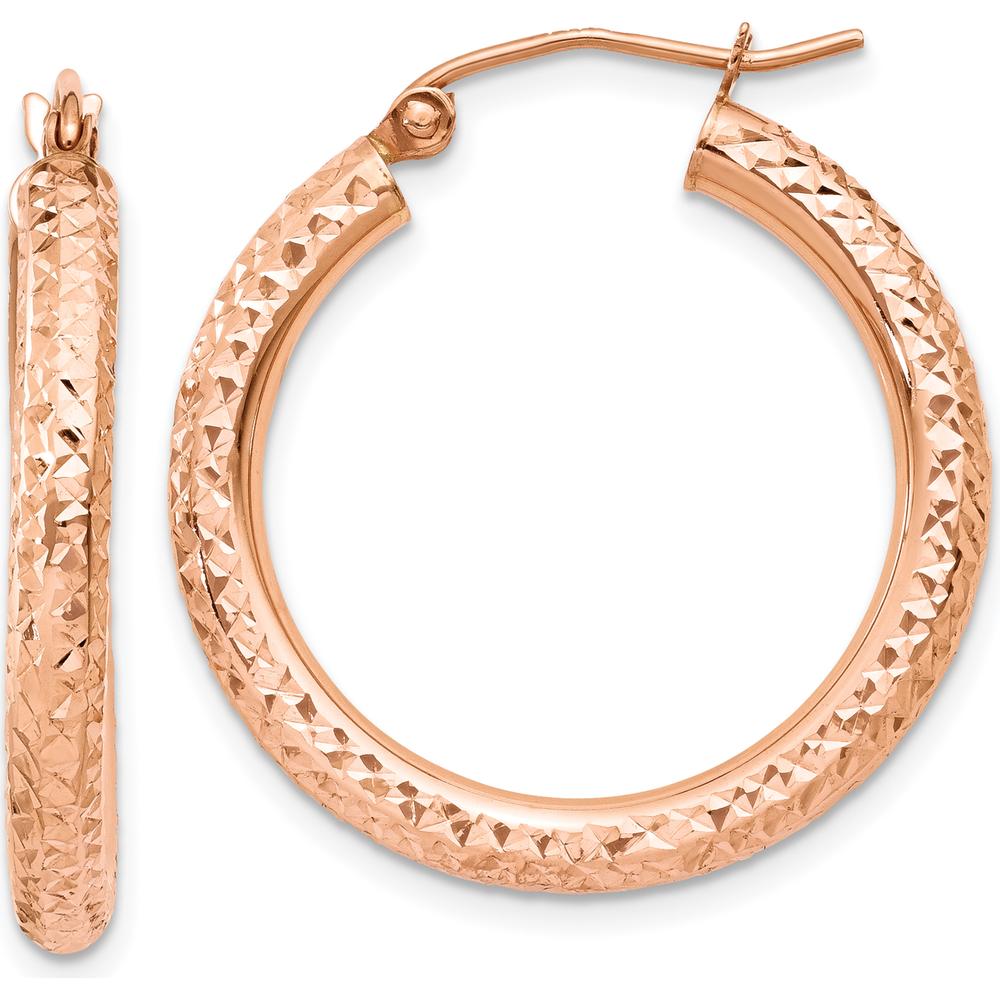 14K Rose Gold Diamond-Cut 25mm Hoop Earrings with Polished Finish by 0