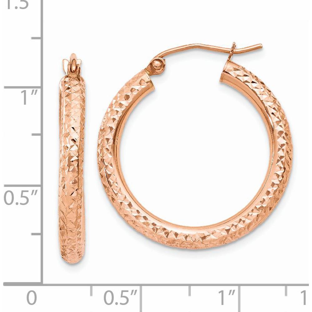 14K Rose Gold Diamond-Cut 25mm Hoop Earrings with Polished Finish by 0