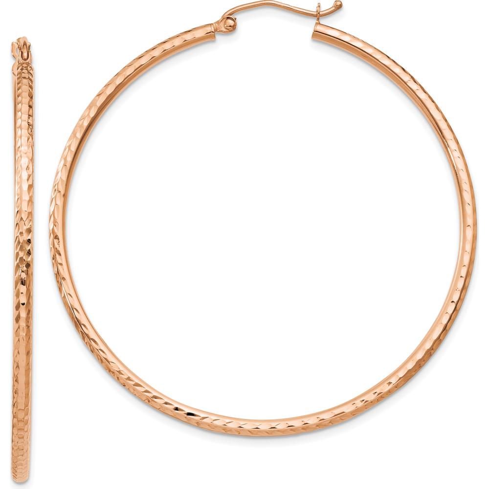 14K Rose Gold Diamond-Cut 2mm Round Tube Hoop Earrings by 0