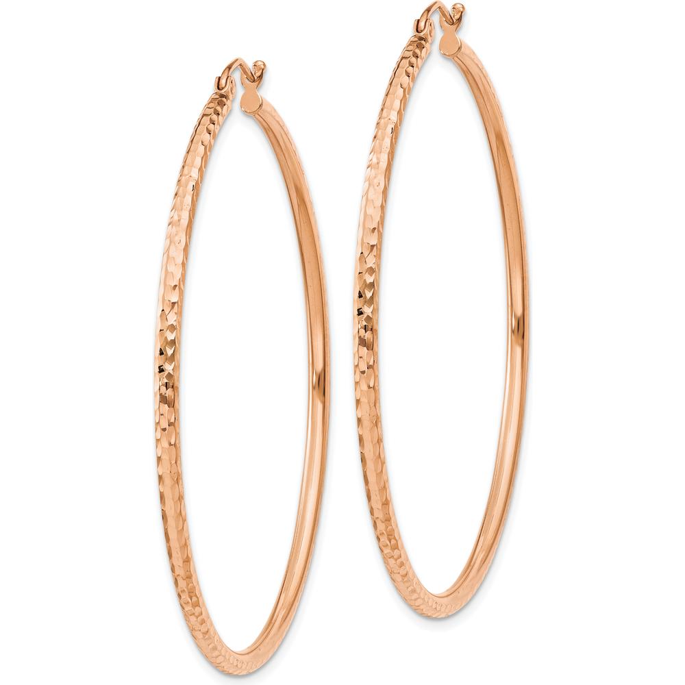 14K Rose Gold Diamond-Cut 2mm Round Tube Hoop Earrings by 0
