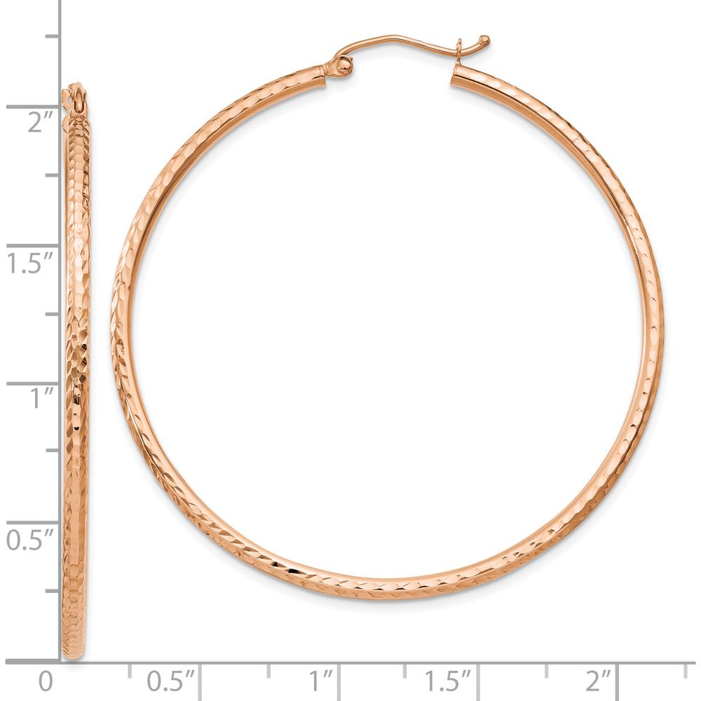 14K Rose Gold Diamond-Cut 2mm Round Tube Hoop Earrings by 0
