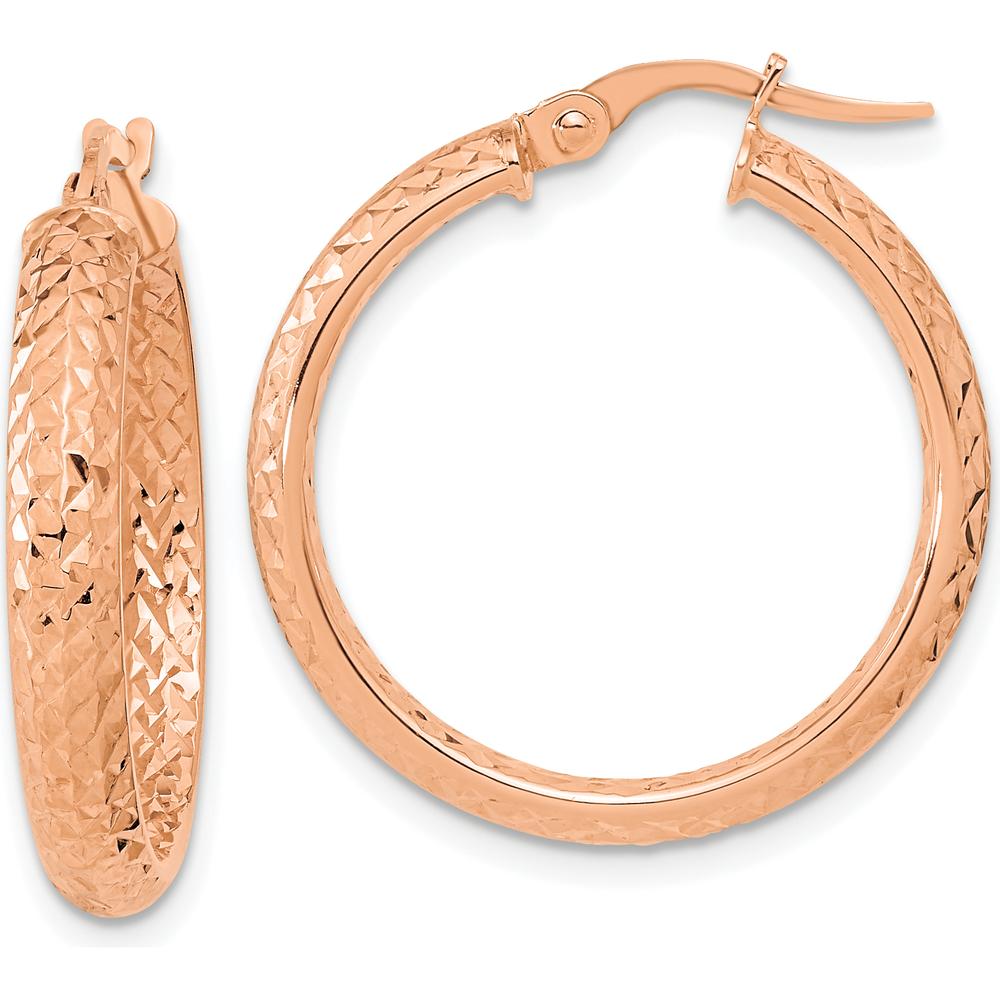 14K Rose Gold Diamond-Cut In-and-Out Hoop Earrings - 25.79mm Length by 0