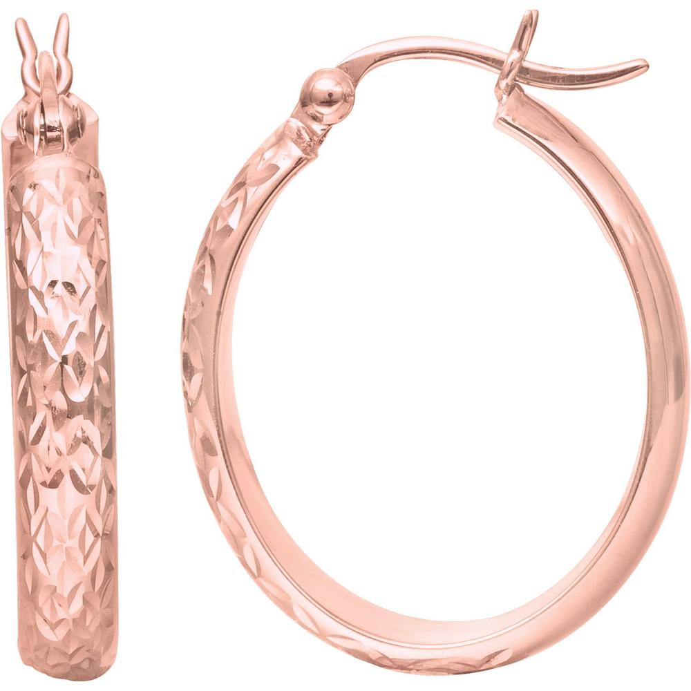 14K Rose Gold Diamond Cut Oval Hoop Earrings with Hinged Closure - 1.80g by Orozza Fine Jewelry