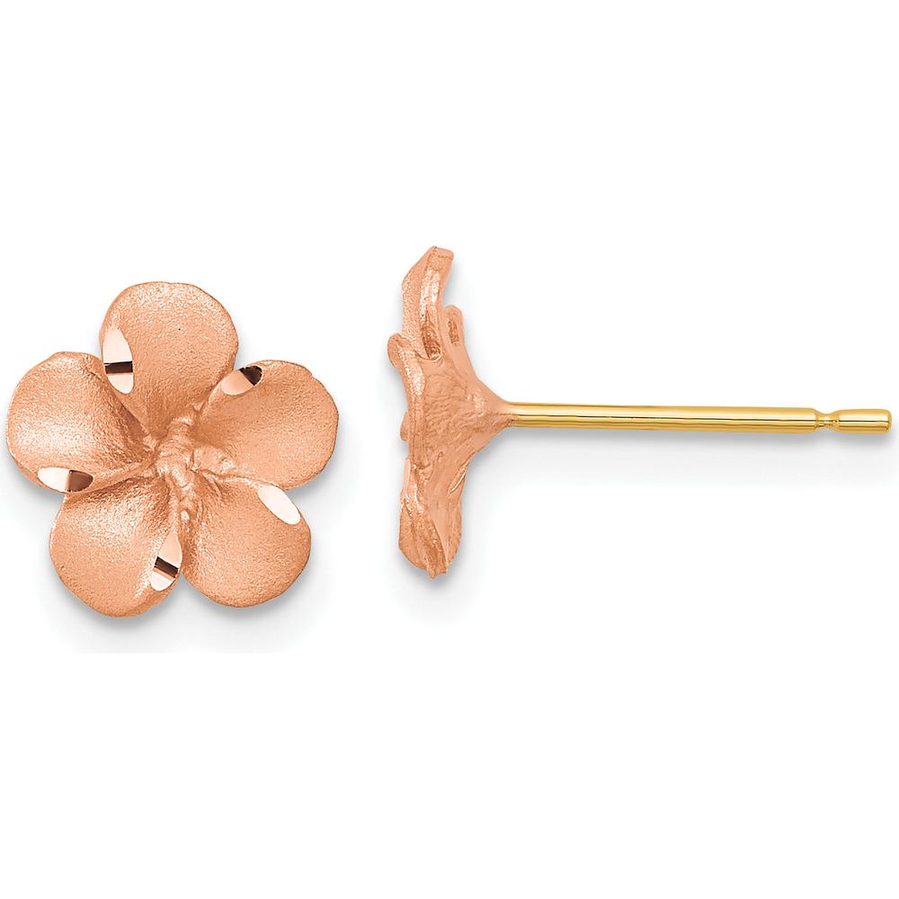 14K Rose Gold Diamond-Cut Plumeria Button Earrings with Yellow Gold Post by 0