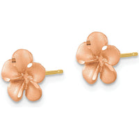 14K Rose Gold Diamond-Cut Plumeria Button Earrings with Yellow Gold Post by 0