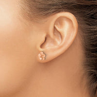 14K Rose Gold Diamond-Cut Plumeria Button Earrings with Yellow Gold Post by 0
