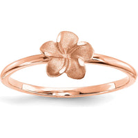 14K Rose Gold Diamond-Cut Plumeria Flower Ring - Floral Themed Solid Design by Oro Pregiato