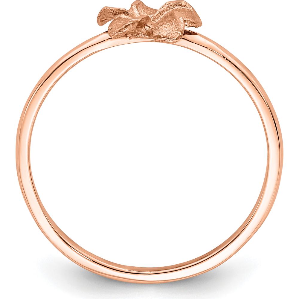 14K Rose Gold Diamond-Cut Plumeria Flower Ring - Floral Themed Solid Design by Oro Pregiato