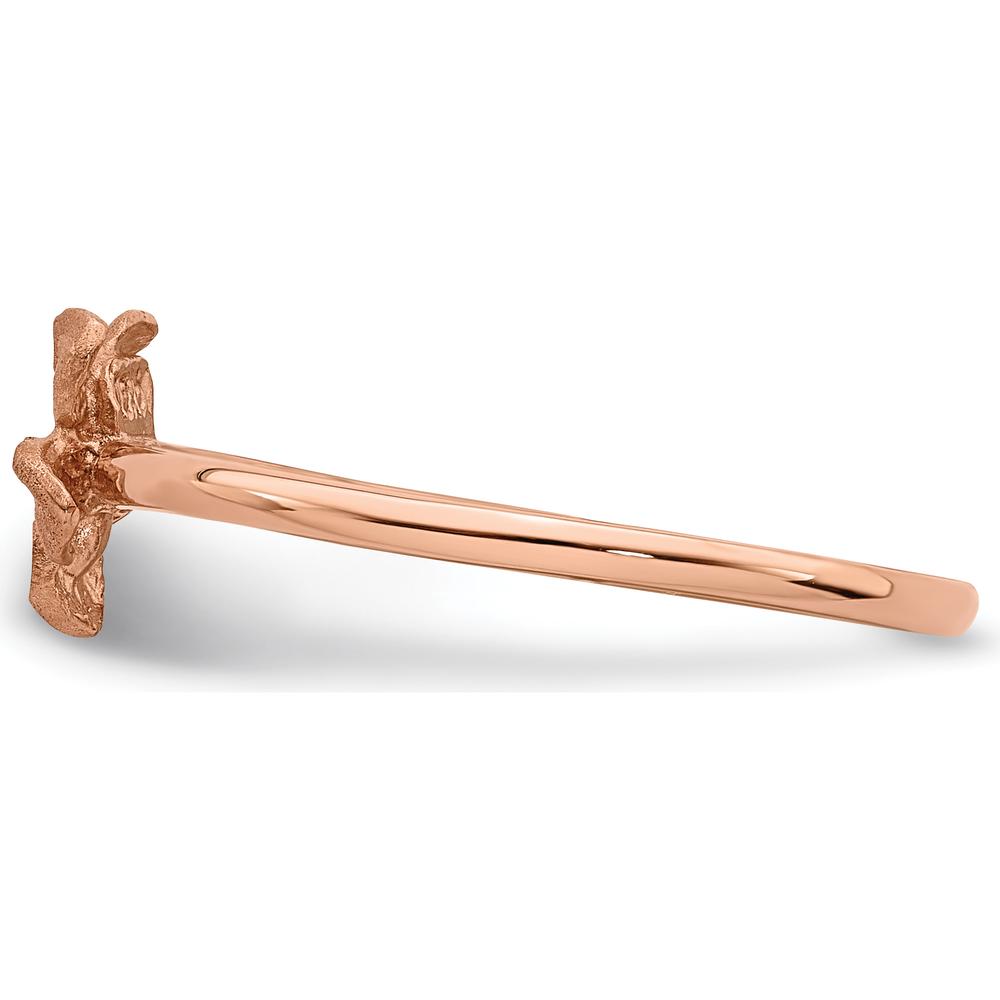 14K Rose Gold Diamond-Cut Plumeria Flower Ring - Floral Themed Solid Design by Oro Pregiato