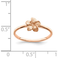 14K Rose Gold Diamond-Cut Plumeria Flower Ring - Floral Themed Solid Design by Oro Pregiato