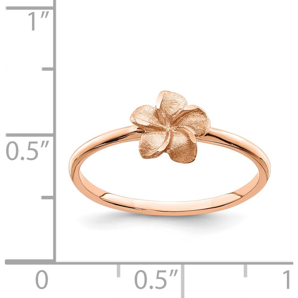 14K Rose Gold Diamond-Cut Plumeria Flower Ring - Floral Themed Solid Design by Oro Pregiato