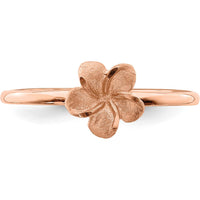 14K Rose Gold Diamond-Cut Plumeria Flower Ring - Floral Themed Solid Design by Oro Pregiato