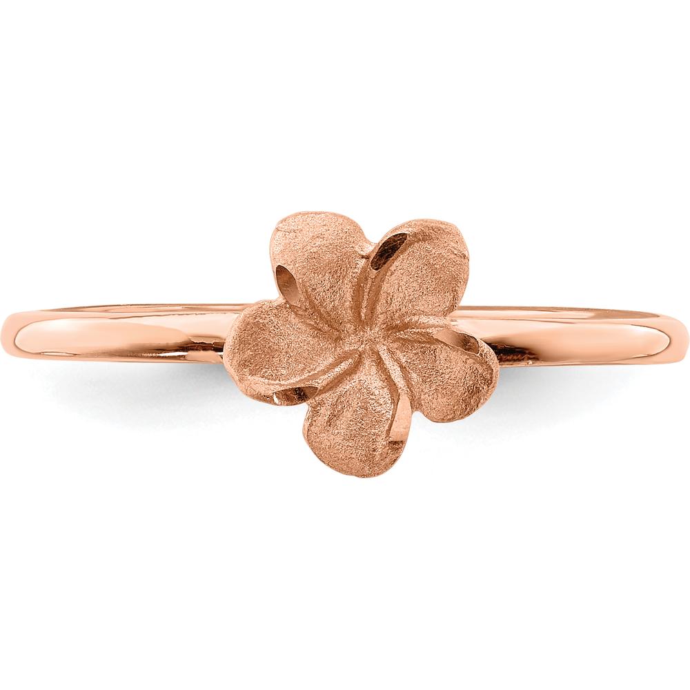 14K Rose Gold Diamond-Cut Plumeria Flower Ring - Floral Themed Solid Design by Oro Pregiato