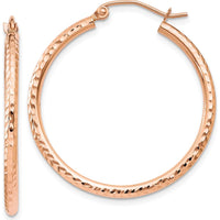 14K Rose Gold Diamond-Cut Polished Hoop Earrings - 30mm Length by 0