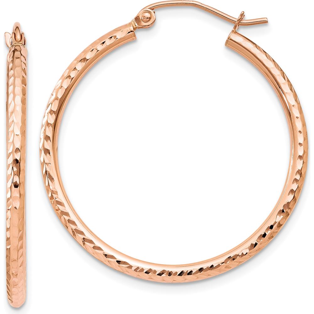 14K Rose Gold Diamond-Cut Polished Hoop Earrings - 30mm Length by 0