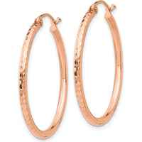14K Rose Gold Diamond-Cut Polished Hoop Earrings - 30mm Length by 0