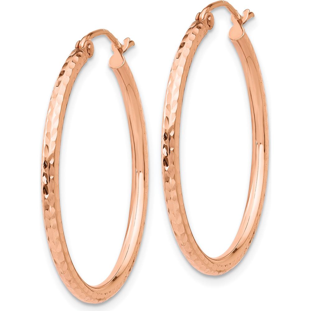 14K Rose Gold Diamond-Cut Polished Hoop Earrings - 30mm Length by 0