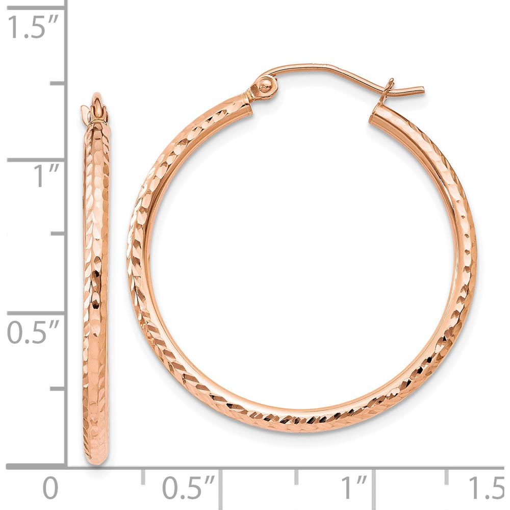 14K Rose Gold Diamond-Cut Polished Hoop Earrings - 30mm Length by 0