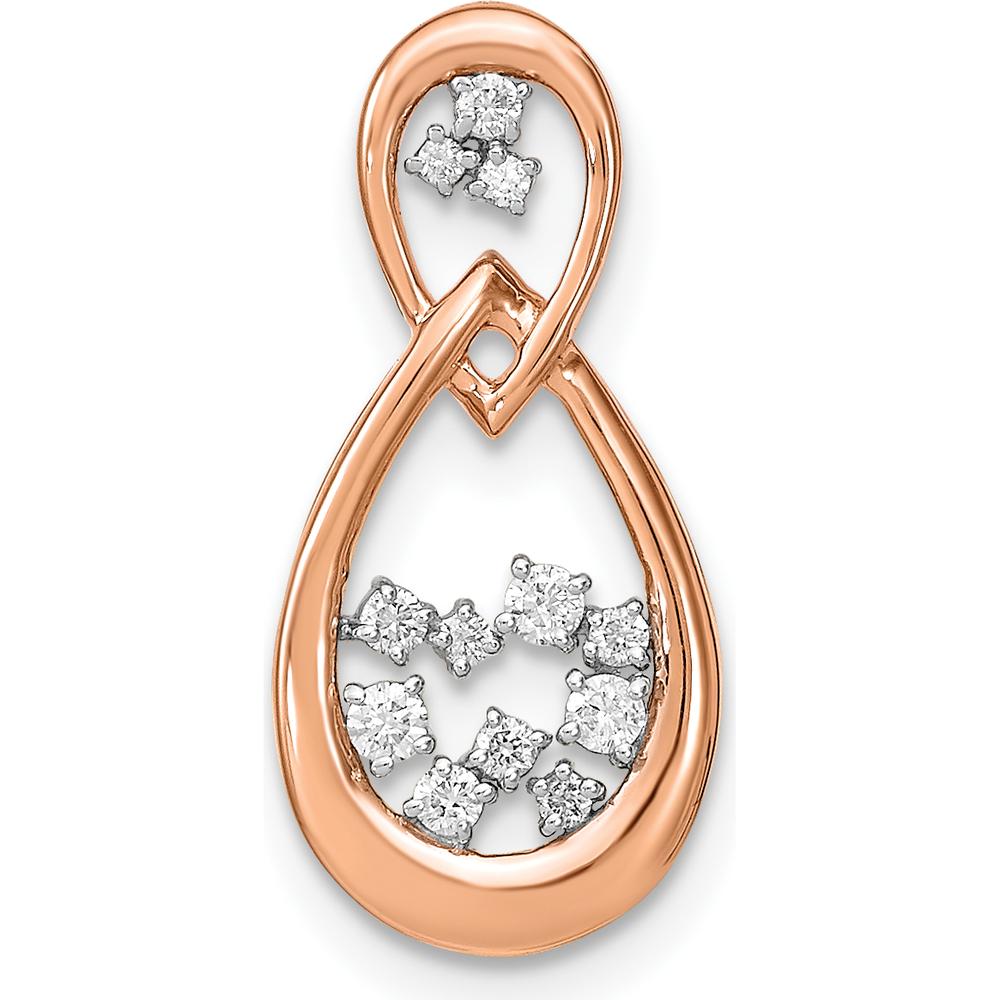 14K Rose Gold Diamond Double Teardrop Pendant Chain Slide with 1/8 Carat Total Diamond Weight by Monteluci Fine Jewelry