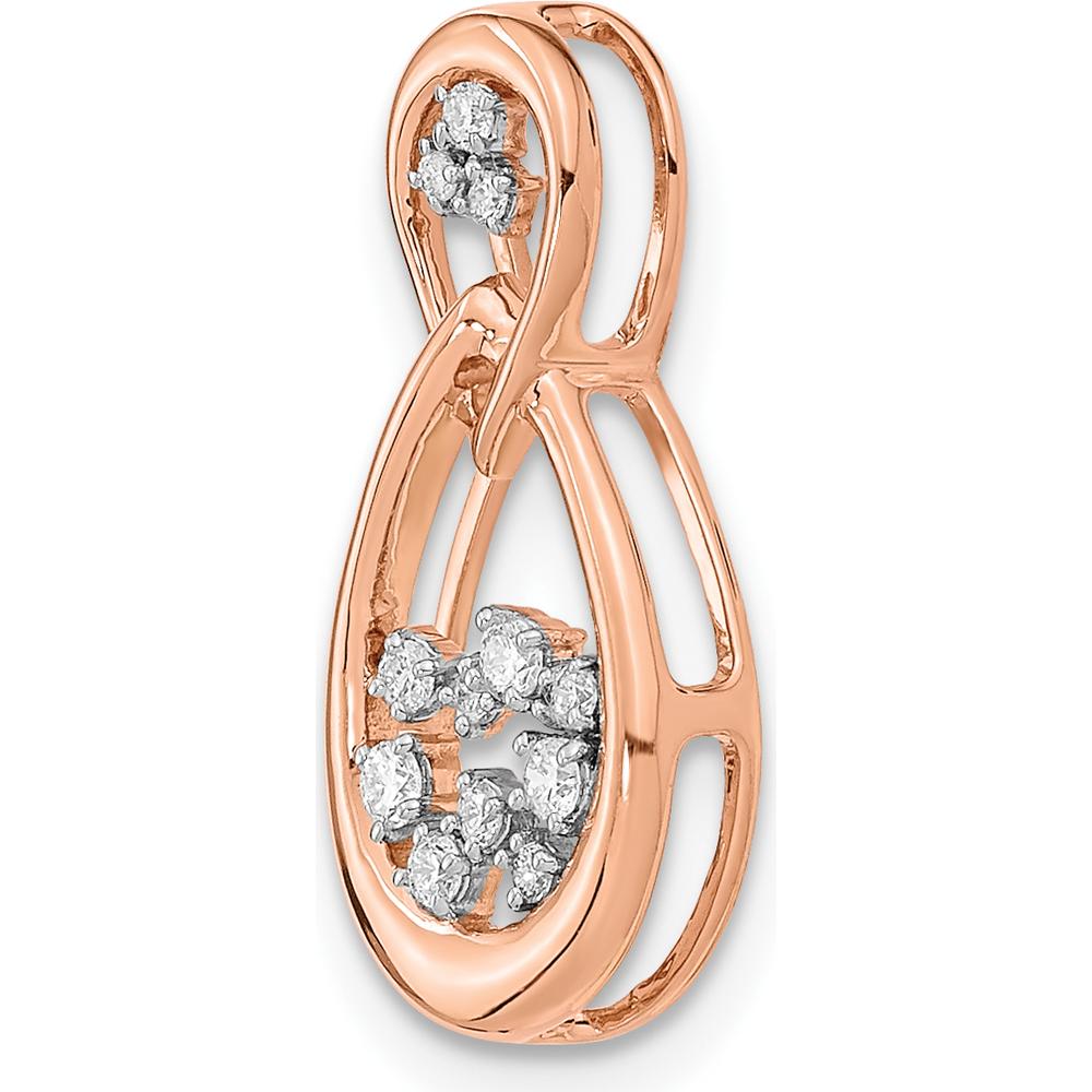 14K Rose Gold Diamond Double Teardrop Pendant Chain Slide with 1/8 Carat Total Diamond Weight by Monteluci Fine Jewelry
