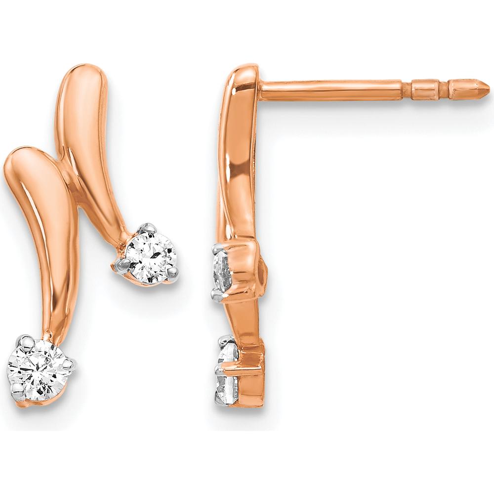 14K Rose Gold Diamond Drop Earrings with Round Natural Diamonds - 0.12 Carat Total Diamond Weight by Monteluci Fine Jewelry