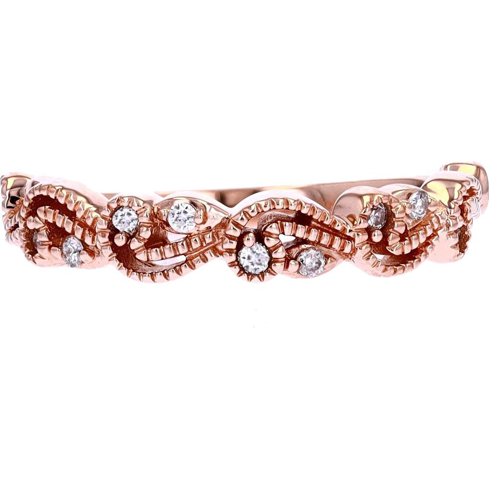 14K Rose Gold Diamond Filigree Band with Intricate Milgrain Detail - 1/5 Carats Total Diamond Weight